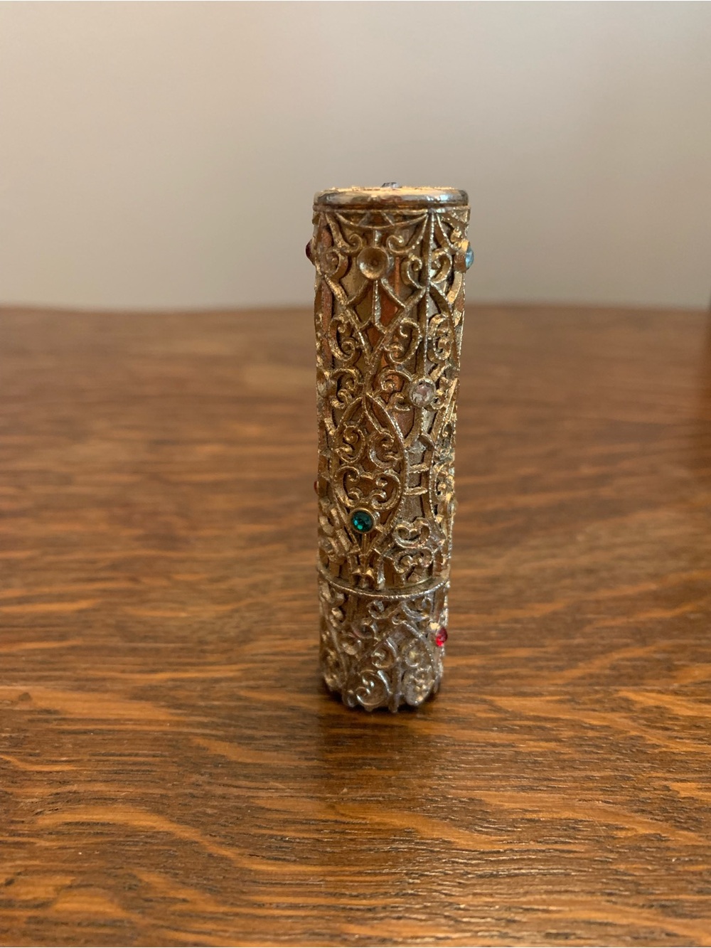 Ornate Vintage Hazel Bishop Gold Filigree Decorative Lipstick Tube - Gold